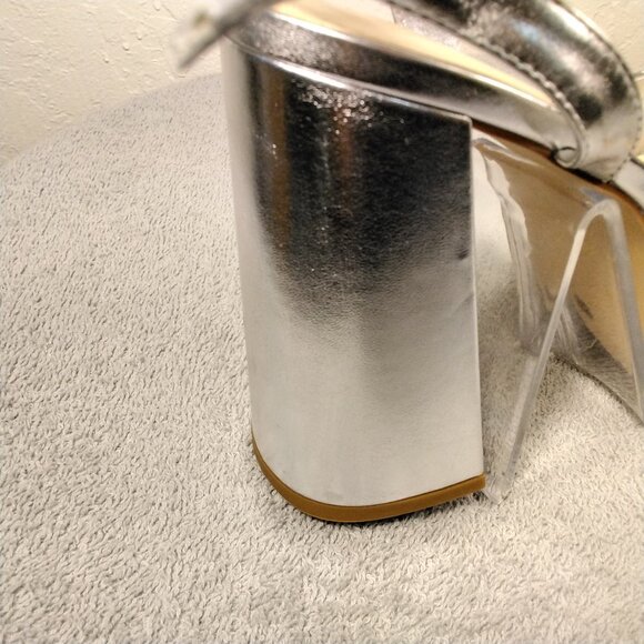 Modatope Womens Platform Sandals Silver Metallic Chunky Heels Ankle Strap Size 9 - Picture 7 of 16